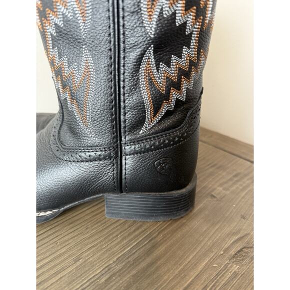 Ariat Kids Tycoon Western Black Boots Cowboy Black Aztec Stitching Kids Size 1 - Picture 5 of 10